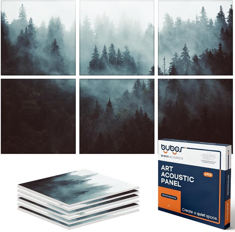B Bubos 6 Pack Art Acoustic Panels Soundproof Wall Panel,70.8X47.2 Inches Large Sound Absorbing Panel,Self-Adhesive Decorative Acoustical Wall Panels, Acoustic Treatment for Home Office（Foggy Forest） - Image 1
